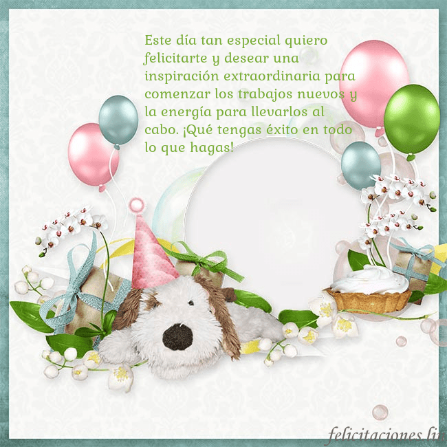 Tarjeta de cumpleaños con perrito y globos Este día tan especial quiero felicitarte y desear Tarjeta de cumpleaños con perrito y globos