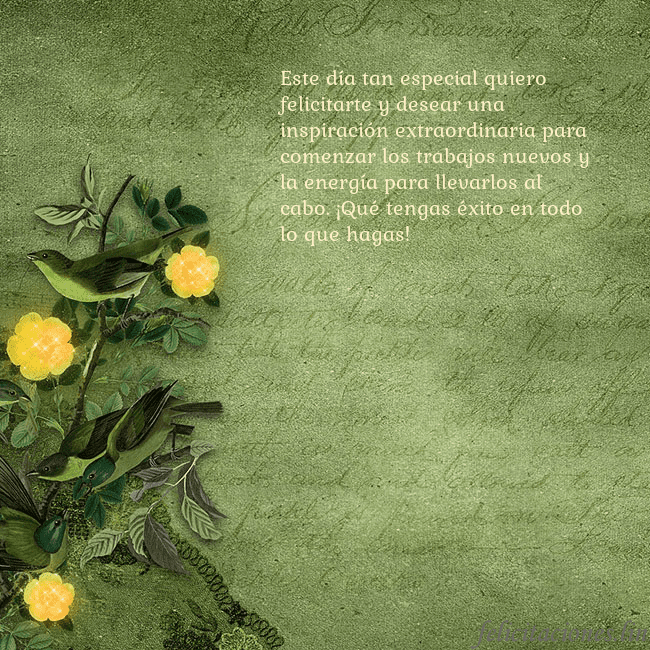 Postal verde con flores amarillas Este día tan especial quiero felicitarte y desear Postal verde con flores amarillas