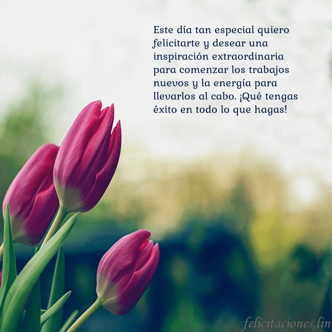 Tarjeta de cumpleaños con tres tulipanes rojos Este día tan especial quiero felicitarte y desear Tarjeta de cumpleaños con tres tulipanes rojos
