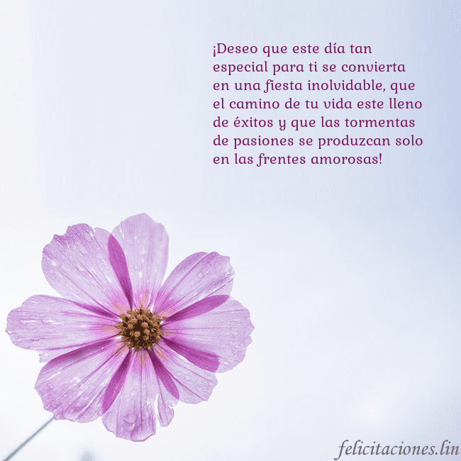 Tarjeta electrónica con flor morada ¡Deseo que este día tan especial para ti se convie Tarjeta electrónica con flor morada