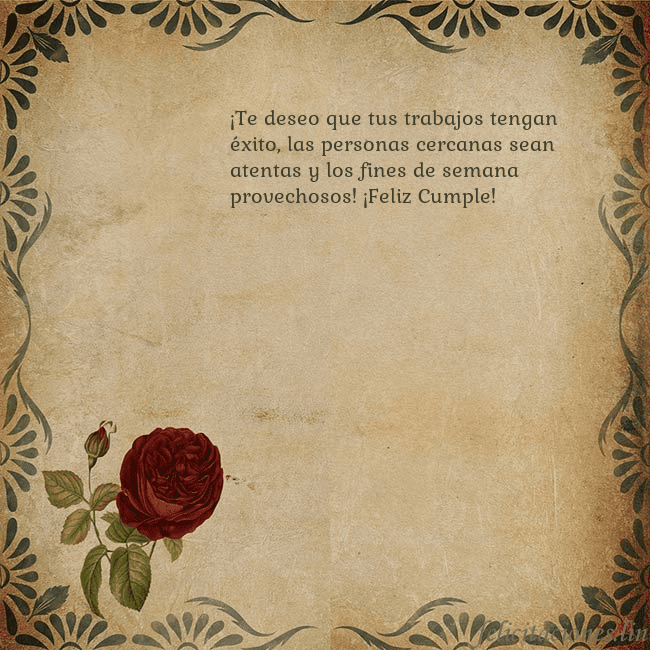 Postal vintage con una rosa ¡Te deseo que tus trabajos tengan éxito, las perso Postal vintage con una rosa