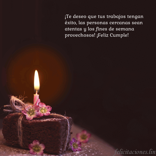 Postal animada: un pastel con una vela encendida ¡Te deseo que tus trabajos tengan éxito, las perso Postal animada: un pastel con una vela encendida