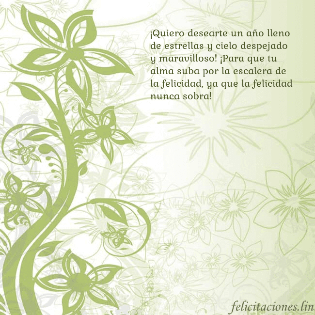 Tarjeta de cumpleaños con flores pintadas de verde ¡Quiero desearte un año lleno de estrellas y cielo Tarjeta de cumpleaños con flores pintadas de verde