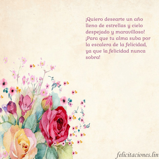 Tarjeta de cumpleaños con rosas pintadas en acuarela ¡Quiero desearte un año lleno de estrellas y cielo Tarjeta de cumpleaños con rosas pintadas en acuarela