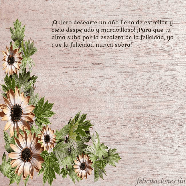 Tarjeta de cumpleaños con flores marrones ¡Quiero desearte un año lleno de estrellas y cielo Tarjeta de cumpleaños con flores marrones