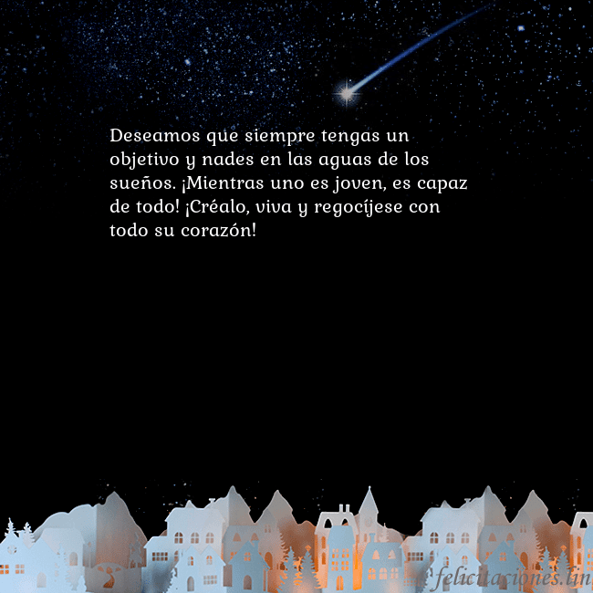 Tarjeta negra con un cometa Deseamos que siempre tengas un objetivo y nades en Tarjeta negra con un cometa