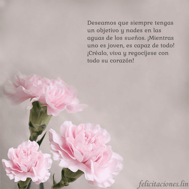 Tarjeta de cumpleaños con claveles rosas Deseamos que siempre tengas un objetivo y nades en Tarjeta de cumpleaños con claveles rosas