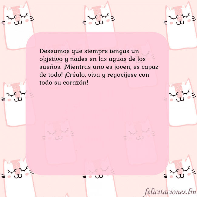 Tarjeta de cumpleaños rosa con gatos divertidos Deseamos que siempre tengas un objetivo y nades en Tarjeta de cumpleaños rosa con gatos divertidos