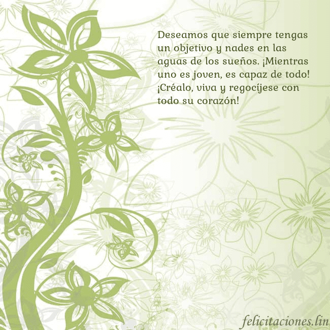 Tarjeta de cumpleaños con flores pintadas de verde Deseamos que siempre tengas un objetivo y nades en Tarjeta de cumpleaños con flores pintadas de verde