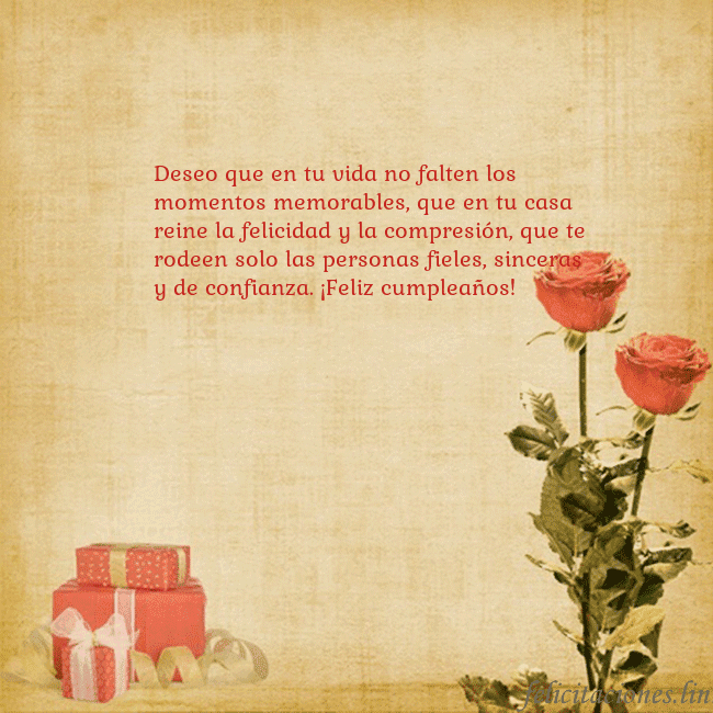 Tarjeta con rosas y regalos Deseo que en tu vida no falten los momentos memora Tarjeta con rosas y regalos