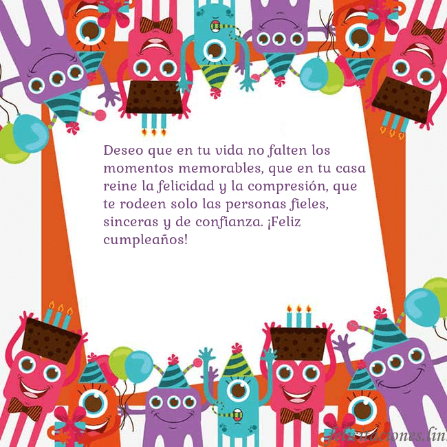 Tarjeta con monstruos Deseo que en tu vida no falten los momentos memora Tarjeta con monstruos