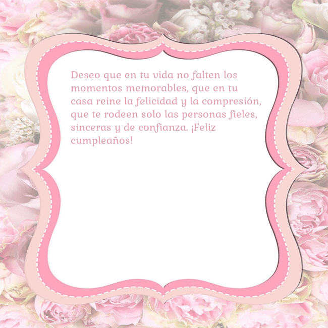 Tarjeta de cumpleaños - marco rosa Deseo que en tu vida no falten los momentos memora Tarjeta de cumpleaños - marco rosa