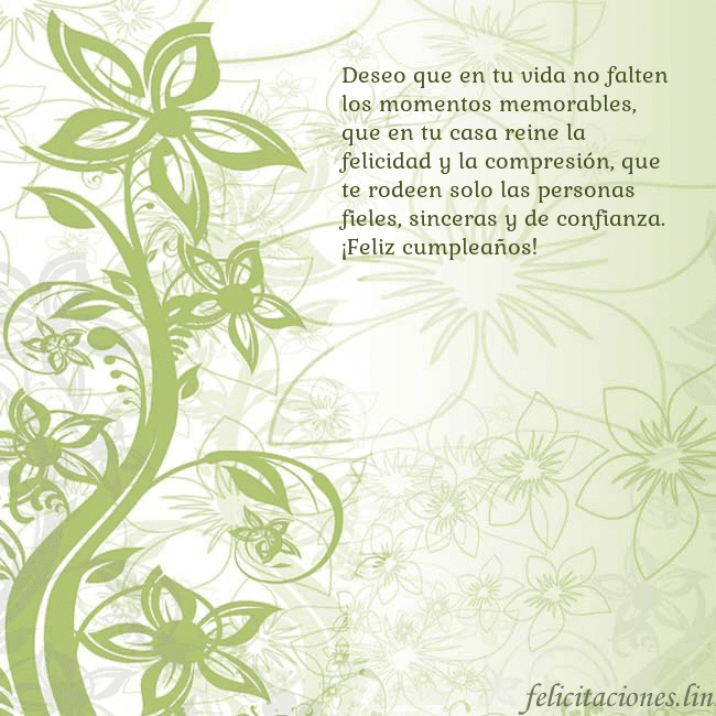 Tarjeta de cumpleaños con flores pintadas de verde Deseo que en tu vida no falten los momentos memora Tarjeta de cumpleaños con flores pintadas de verde