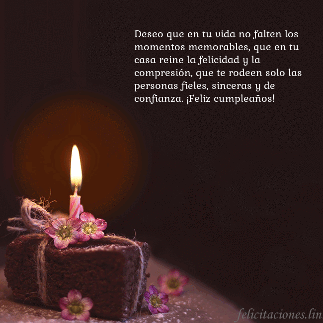 Postal animada: un pastel con una vela encendida Deseo que en tu vida no falten los momentos memora Postal animada: un pastel con una vela encendida