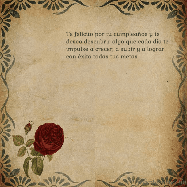 Postal vintage con una rosa Te felicito por tu cumpleaños y te deseo descubrir Postal vintage con una rosa