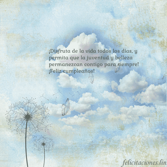 Tarjeta de cumpleaños con nubes, pelusa de leche y mariposa. ¡Disfruta de la vida todos los días, y permita que Tarjeta de cumpleaños con nubes, pelusa de leche y mariposa.