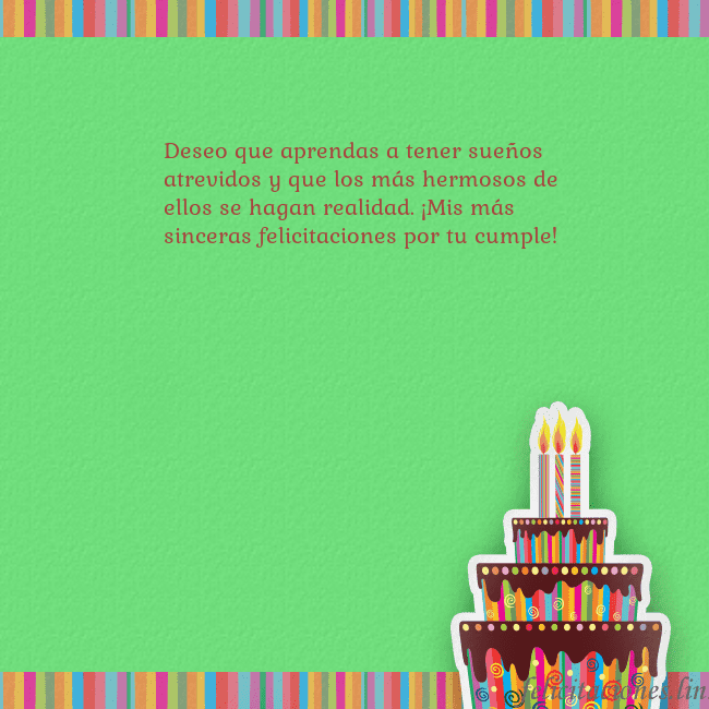 Tarjetas de cumpleaños verde con pastel y vela Deseo que aprendas a tener sueños atrevidos y que Tarjetas de cumpleaños verde con pastel y vela