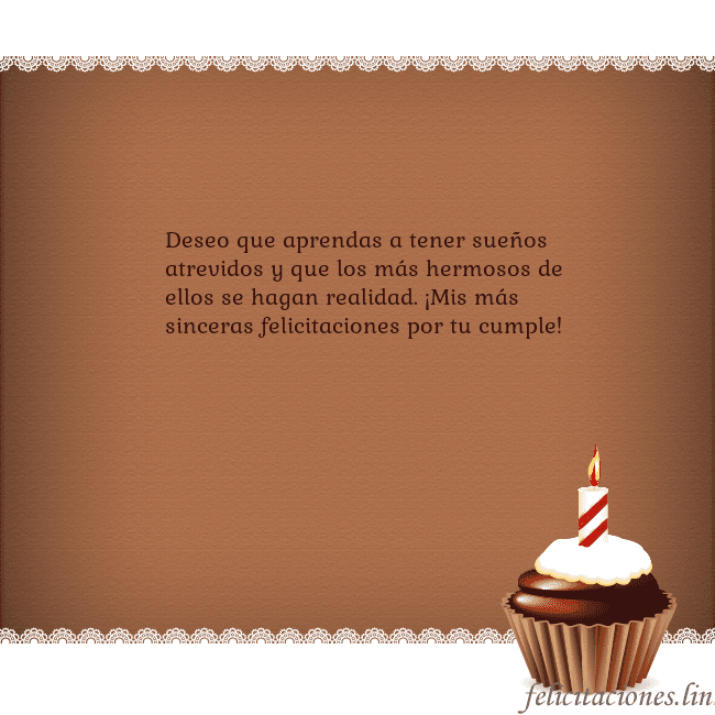 Tarjetas de cumpleaños con cupcake y vela Deseo que aprendas a tener sueños atrevidos y que Tarjetas de cumpleaños con cupcake y vela