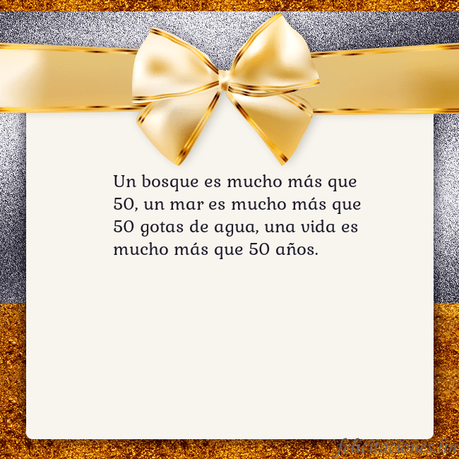 Tarjeta con una gran cinta dorada Un bosque es mucho más que 50, un mar es mucho más Tarjeta con una gran cinta dorada