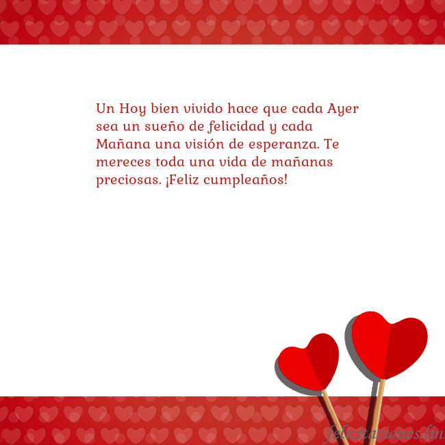 Tarjeta con corazones 2 Un Hoy bien vivido hace que cada Ayer sea un sueño Tarjeta con corazones 2