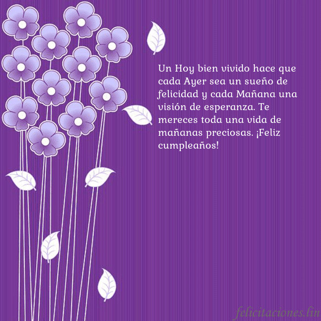 Tarjeta con flores violetas Un Hoy bien vivido hace que cada Ayer sea un sueño Tarjeta con flores violetas