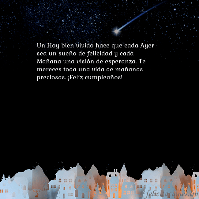 Tarjeta negra con un cometa Un Hoy bien vivido hace que cada Ayer sea un sueño Tarjeta negra con un cometa