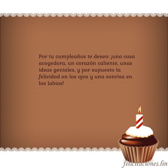 Tarjetas de cumpleaños con cupcake y vela Por tu cumpleaños te deseo: ¡una casa acogedora, u Tarjetas de cumpleaños con cupcake y vela