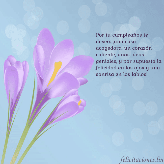 Tarjeta con crocus Por tu cumpleaños te deseo: ¡una casa acogedora, u Tarjeta con crocus