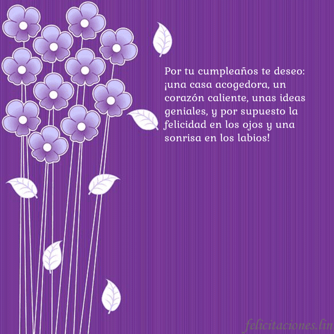 Tarjeta con flores violetas Por tu cumpleaños te deseo: ¡una casa acogedora, u Tarjeta con flores violetas