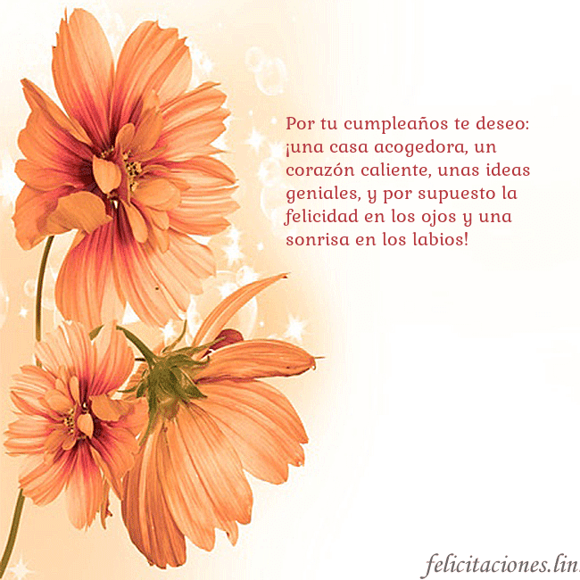 Tarjeta con flores naranjas Por tu cumpleaños te deseo: ¡una casa acogedora, u Tarjeta con flores naranjas