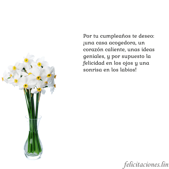 Tarjeta con narcisos Por tu cumpleaños te deseo: ¡una casa acogedora, u Tarjeta con narcisos