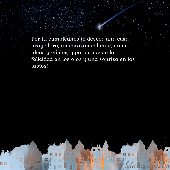 Tarjeta negra con un cometa Por tu cumpleaños te deseo: ¡una casa acogedora, u Tarjeta negra con un cometa