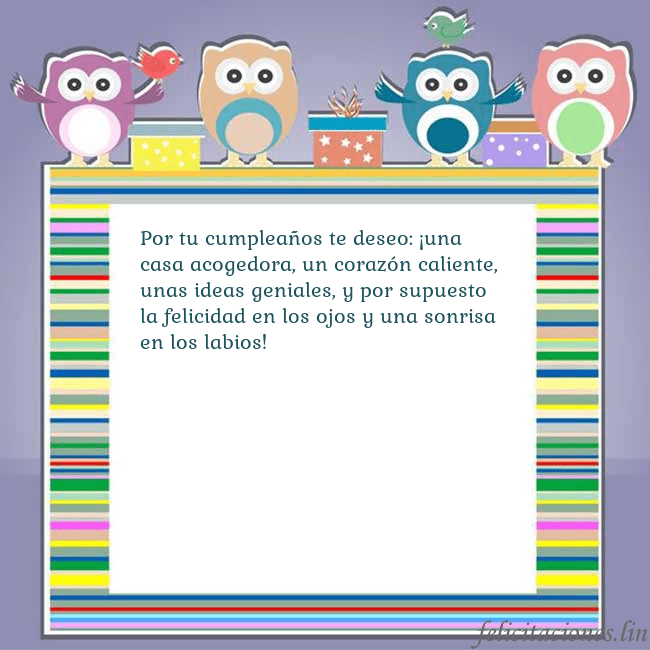 Tarjeta con búhos Por tu cumpleaños te deseo: ¡una casa acogedora, u Tarjeta con búhos