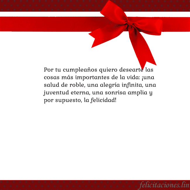 Tarjeta con cinta roja Por tu cumpleaños quiero desearte las cosas más im Tarjeta con cinta roja
