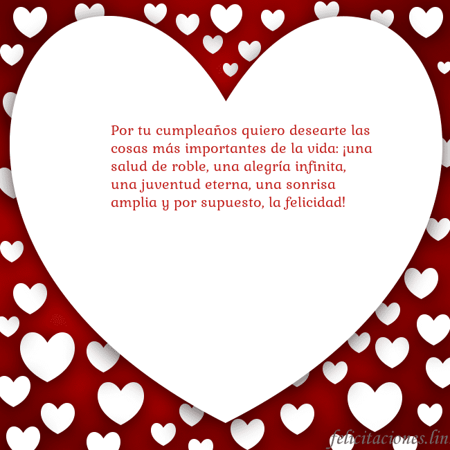 Tarjeta con un gran corazón Por tu cumpleaños quiero desearte las cosas más im Tarjeta con un gran corazón