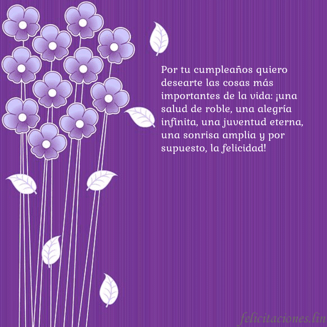 Tarjeta con flores violetas Por tu cumpleaños quiero desearte las cosas más im Tarjeta con flores violetas