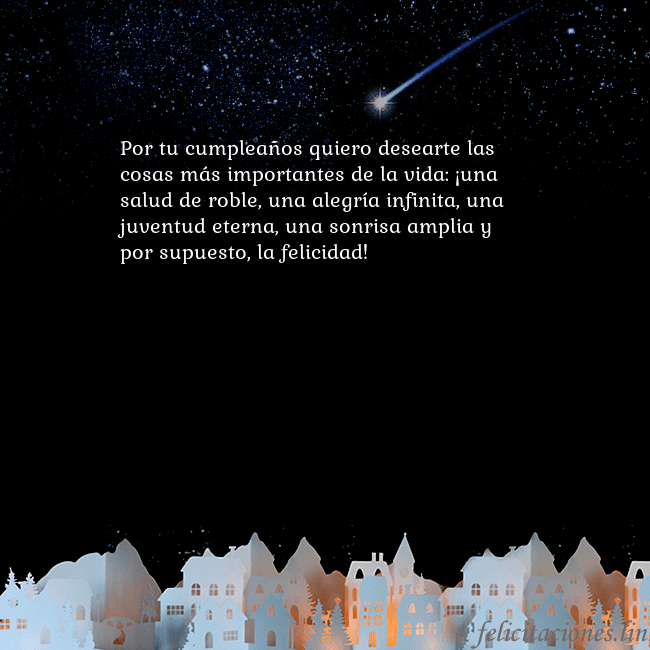 Tarjeta negra con un cometa Por tu cumpleaños quiero desearte las cosas más im Tarjeta negra con un cometa