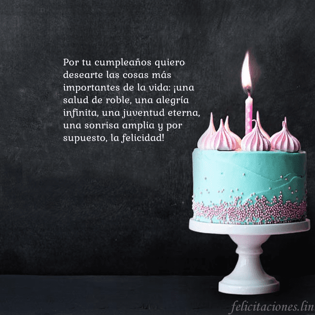 Tarjeta de cumpleaños con pastel y vela Por tu cumpleaños quiero desearte las cosas más im Tarjeta de cumpleaños con pastel y vela