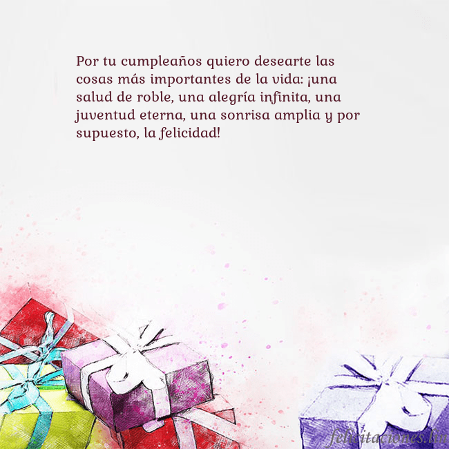 Tarjeta de cumpleaños con regalos pintados con acuarela Por tu cumpleaños quiero desearte las cosas más im Tarjeta de cumpleaños con regalos pintados con acuarela