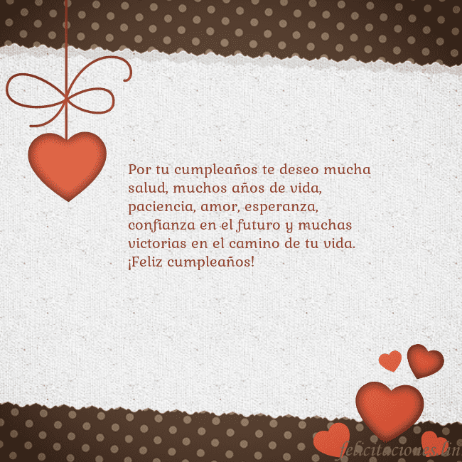 Tarjeta con corazones Por tu cumpleaños te deseo mucha salud, muchos año Tarjeta con corazones