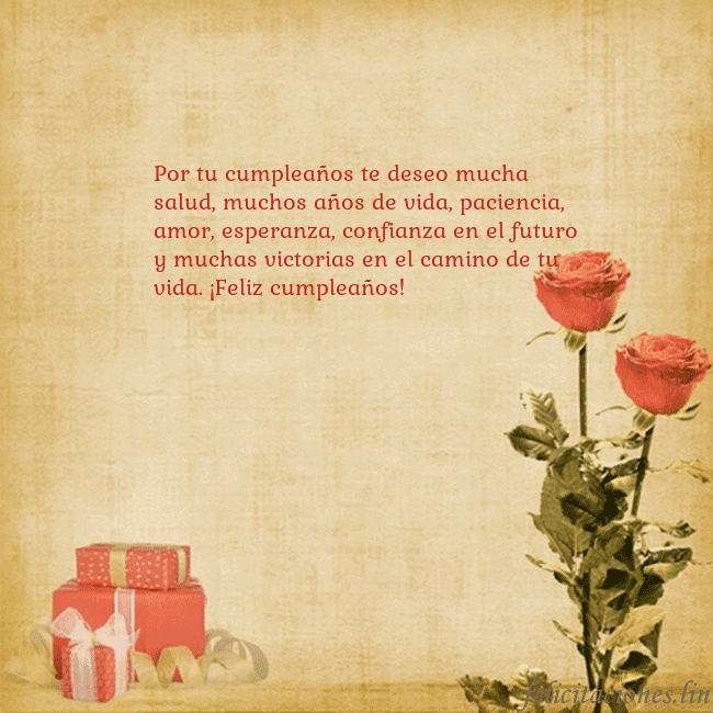 Tarjeta con rosas y regalos Por tu cumpleaños te deseo mucha salud, muchos año Tarjeta con rosas y regalos
