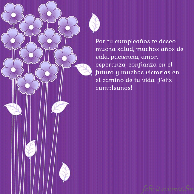 Tarjeta con flores violetas Por tu cumpleaños te deseo mucha salud, muchos año Tarjeta con flores violetas