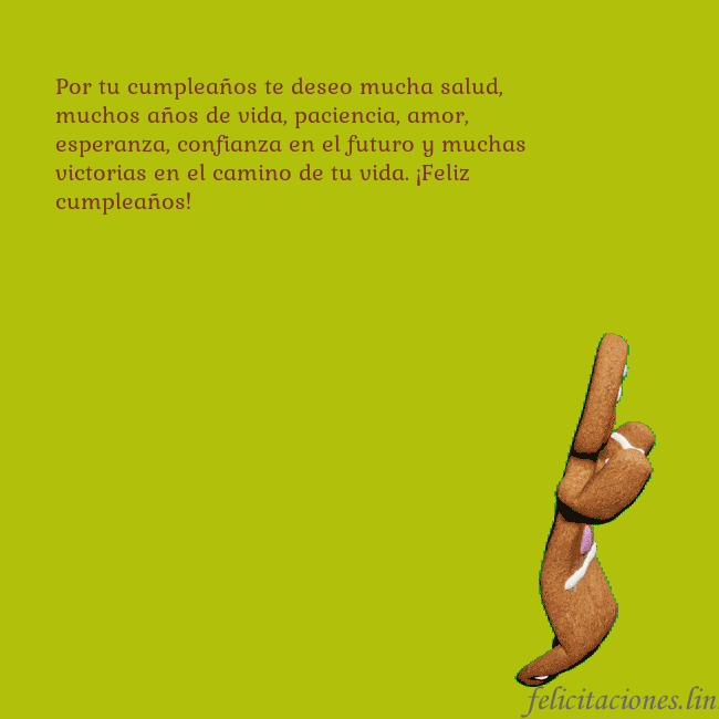 Postal electrónica animada con pan de jengibre bailando Por tu cumpleaños te deseo mucha salud, muchos año Postal electrónica animada con pan de jengibre bailando