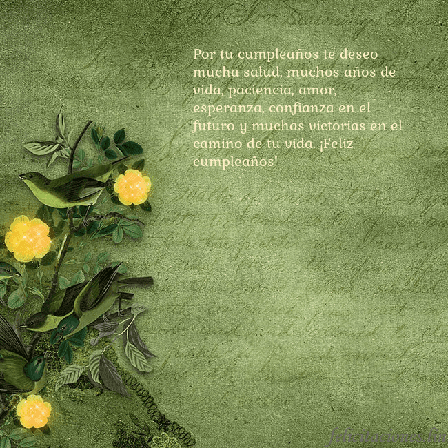 Postal verde con flores amarillas Por tu cumpleaños te deseo mucha salud, muchos año Postal verde con flores amarillas