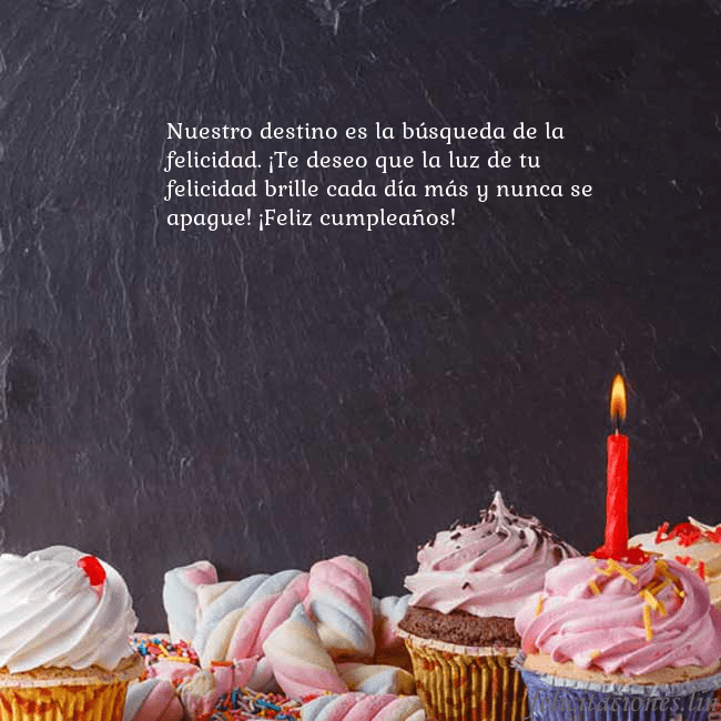Tarjeta con muchos cupcakes y una vela Nuestro destino es la búsqueda de la felicidad. ¡T Tarjeta con muchos cupcakes y una vela
