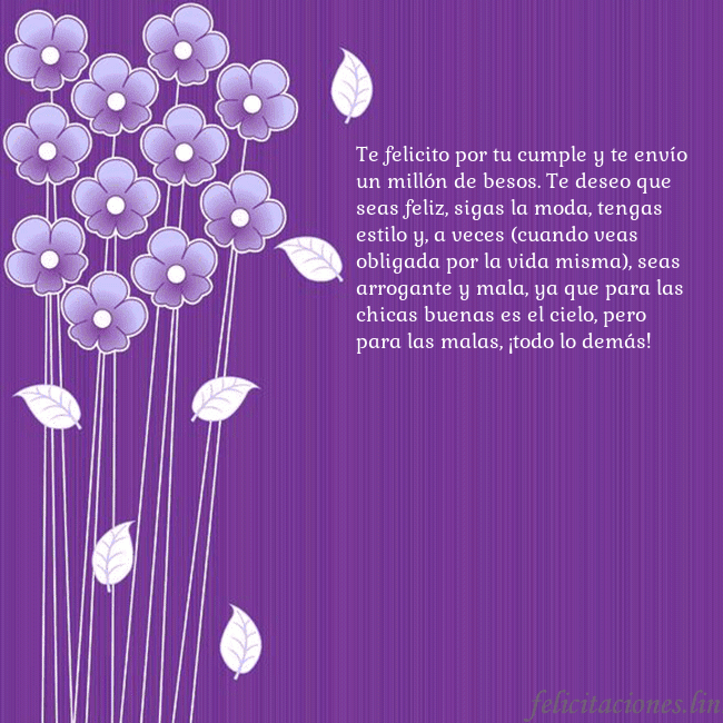 Tarjeta con flores violetas Te felicito por tu cumple y te envío un millón de Tarjeta con flores violetas