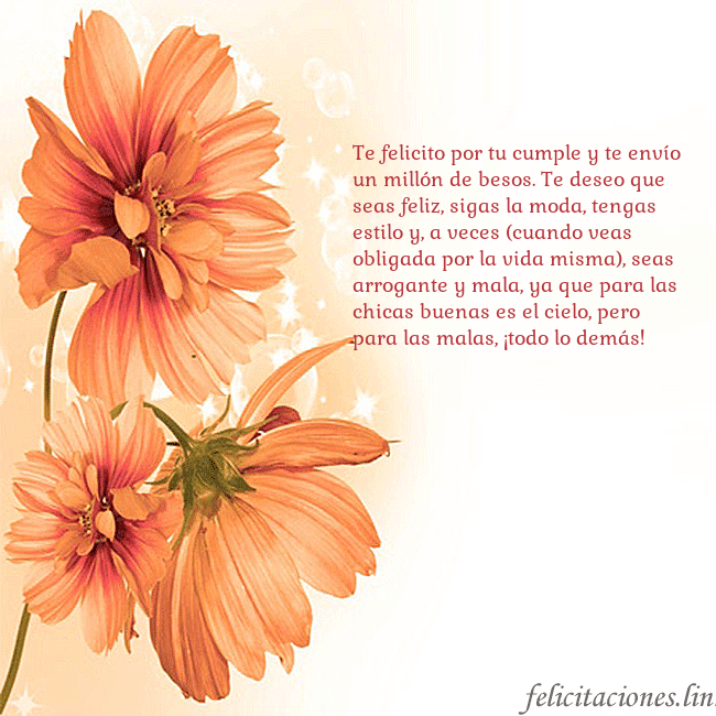 Tarjeta con flores naranjas Te felicito por tu cumple y te envío un millón de Tarjeta con flores naranjas