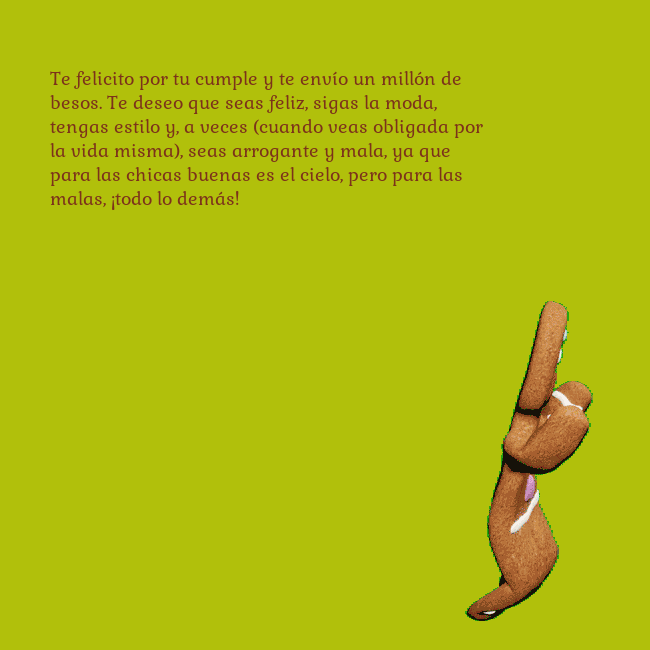 Postal electrónica animada con pan de jengibre bailando Te felicito por tu cumple y te envío un millón de Postal electrónica animada con pan de jengibre bailando