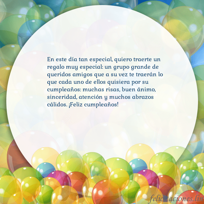 Tarjeta con muchos globos de colores En este día tan especial, quiero traerte un regalo Tarjeta con muchos globos de colores