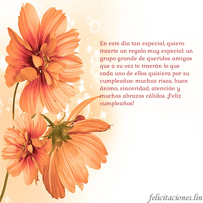 Tarjeta con flores naranjas En este día tan especial, quiero traerte un regalo Tarjeta con flores naranjas